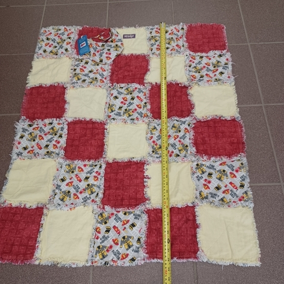 Handmade Reversible Quilted Rag Patchwork Blanket Bedding Play Mat Firetrucks - Picture 6 of 8